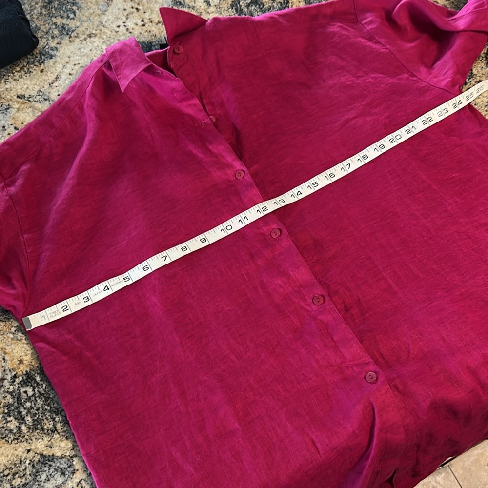 Eileen Fisher Irish Linen button down Shirt Magenta Medium - Picture 8 of 9